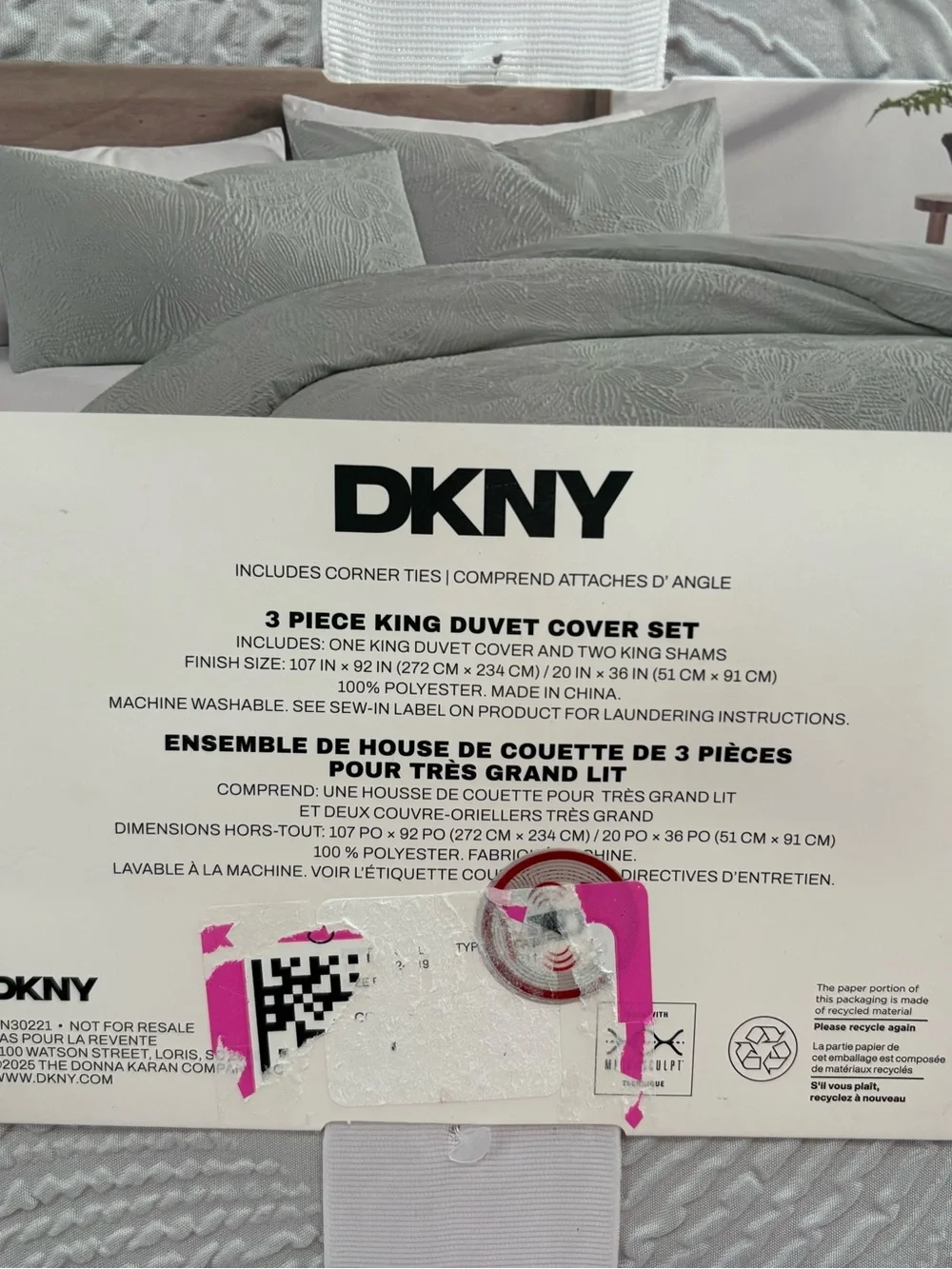 NEW DKNY Gray 3-Piece Duvet Cover Set in King Size